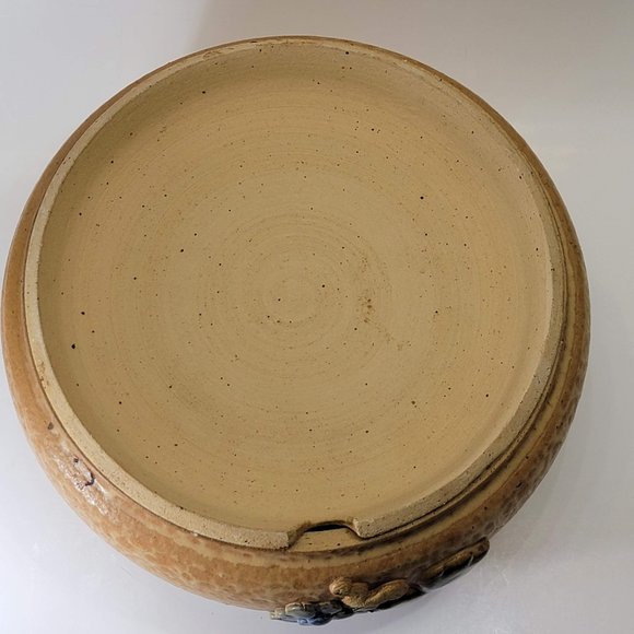 Handmade Stoneware Pot with Lid Grape and Leaf Design Ceramic Matt Glaze Signed - Picture 8 of 10